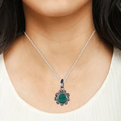 925 Sterling Silver Emerald Pendant with 18" Chain for Women | Sky Blue Gemstone Jewelry | Luxury Party Wear