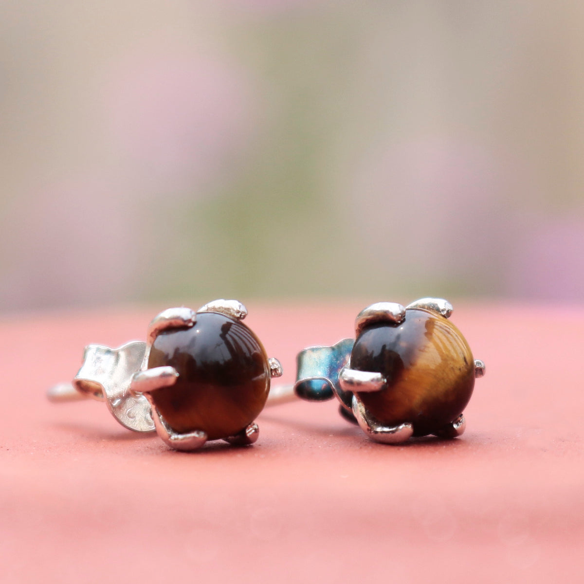 925 Silver Tiger Eye Eartops for Women | Brown Gemstone Jewelry | Handcrafted Boho Gift