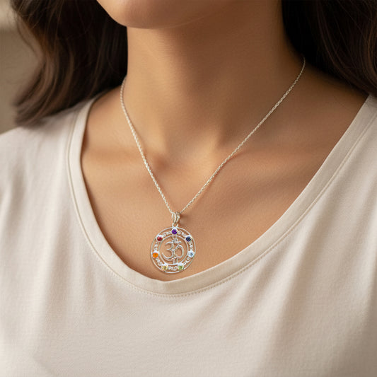 Fusionari 925 Sterling Silver Chakra Pendant Necklace for Women with 18" Chain | Handmade Multicolor Energy Jewelry | Size 3.5x2.6 cm