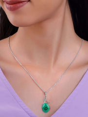 925 Sterling Silver Malachite Pendant With 18 Inch Chain Handmade Gemstone Necklace for Women Elegant Jewelry Gift