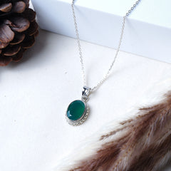 925 Sterling Silver Green Onyx Pendant for Women | Gemstone Pendant | Handmade Silver Jewelry | Elegant Daily Wear Gift