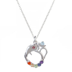 Fusionari 925 Sterling Silver Ganesh Ji Chakra Pendant for Women | Healing 7 Chakra Gemstone Pendant | Without Chain