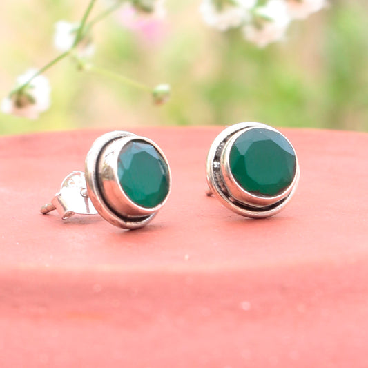 925 Sterling Silver Green Onyx Earrings for Women| Purple Crystal Jewelry for Calm