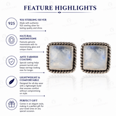 925 Sterling Silver Moonstone Eartops for Women | Handcrafted White Gemstone Jewelry |