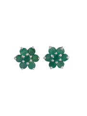 925 Sterling Silver Emerald Stud Earrings for Women | Gemstone Stud Eartop | Handmade Silver Jewelry | Elegant Daily Wear Gift
