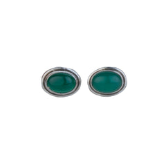 925 Sterling Silver Green Onyx Stud Eartops for Women | Handmade Gemstone Earrings | Elegant Daily Wear Silver Jewelry