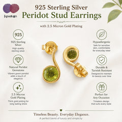 925 Sterling Silver Peridot Gemstone Stud Earrings with 2.5 Micron Gold Plating