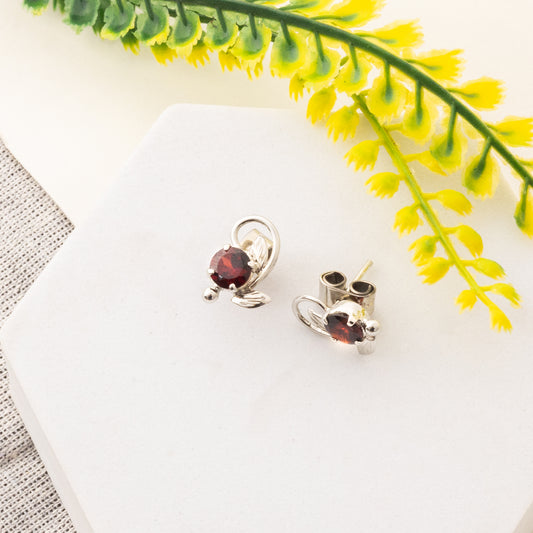 Fusionari 925 Sterling Silver Garnet Earrings for Women | Handmade Minimalist Jewelry | Unique Healing Crystal Design | Size 3x6 cm | One Pair (Copy)