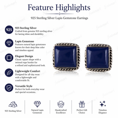 925 Sterling Silver Lapis Lazuli Earrings for Women | HandCrafted Jewellery