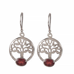 925 Sterling Silver Garnet Stud Earrings for Women | Handmade Deep Red Gemstone
