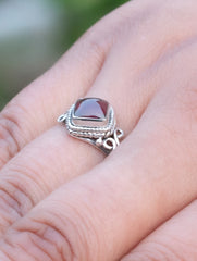 925 Sterling Silver Garnet Ring for Women Handmade Gemstone Ring Adjustable Statement Jewelry Birthday Gift