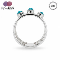 925 Sterling Silver Turquoise Stone Ring for Women | Triple Stone Wide Band Jewelry