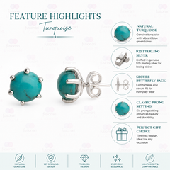 925 Silver Turquoise Gemstone Sterling Silver Eartops  Elegant Design