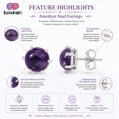 925 Silver Amethyst Stud Earrings – Elegant Round Design for Women & Girls