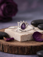 925 Sterling Silver Amethyst Gemstone Lotus Flower Ring