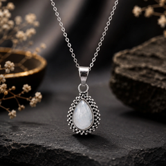925 Sterling Silver Moonstone Gemstone Teardrop Pendant for Women