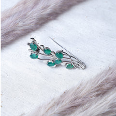 925 Sterling Silver Green Onyx Brooch for Women | Gemstone Brooch | Handmade Silver Jewelry | Elegant Daily Wear Gift