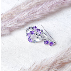 925 Sterling Silver Amethyst Brooch for Women | Gemstone Brooch | Handmade Silver Jewelry | Elegant Daily Wear Gift