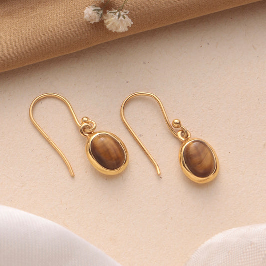 925 Sterling Silver Gold Plated Tiger Eye Earrings for Women | Natural Tiger Eye Gemstone Jewelry | Elegant Handcrafted Gift