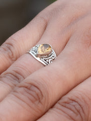925 Sterling Silver Citrine Ring for Women Handmade Gemstone Ring Adjustable Statement Jewelry Birthday Gift