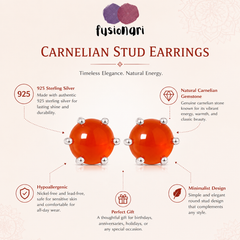 925 Silver Carnelian Stud Earrings  for women