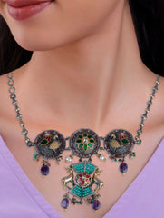 925 Sterling Silver Multistone Necklace for Women Handmade Gemstone Jewelry Elegant Gift