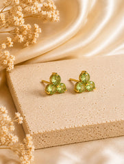 925 Sterling Silver Peridot Gemstone Stud Earrings, Green Round Cluster Design Jewelry