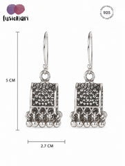 925 Sterling Silver Textured Jhumka Dangle Earrings Traditional Jewellery