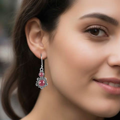 925 Sterling Silver Garnet Earrings for Women|Authentic Silver Jewelry | Handcrafted Elegant Gift