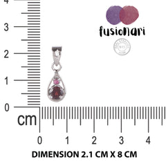 Fusionari 925 Sterling Silver Garnet Pendant Necklace for Women with 18" Chain | Handmade Minimalist Jewelry | Elegant Sparkling Design | Size 2.3x8 cm |