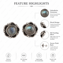 925 Sterling Silver Labradorite Stud Earrings for Women | Handmade Jewellary |