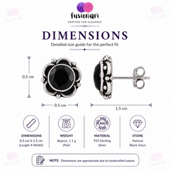 925 Sterling Silver Black Onyx Stud Earrings for Women | Handmade Eartop |