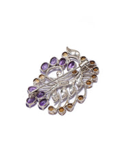 925 Sterling Silver Amethyst and Citrine Gemstone Leaf Floral Vine Brooch Pin for Women