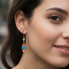 | 925 Sterling Silver Gold Plated Turquoise Stone Earrings for Women | Authentic Silver Jewelry | Handcrafted Elegant Gift