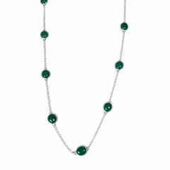 925 Silver Green Onyx Gemstone Necklace Round Cabochon Cut in Bezel Setting with Link Chain Design