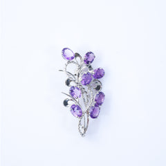 925 Sterling Silver Amethyst Brooch for Women | Gemstone Brooch | Handmade Silver Jewelry | Elegant Daily Wear Gift
