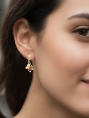 925 Sterling Silver Gold Plated Garnet Earrings for Women | Gemstone Earrings | Handmade Jewelry | Elegant Daily Wear Gift