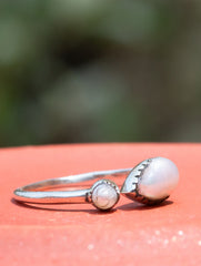 925 Sterling Silver Pearl Ring for Women Handmade Gemstone Ring Adjustable Statement Jewelry Birthday Gift