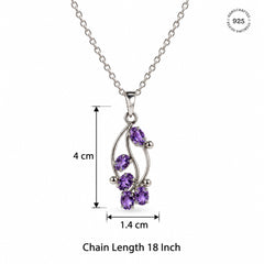 925 Silver Amethyst Gemstone Oval Pendant Curved Floral Cluster Design