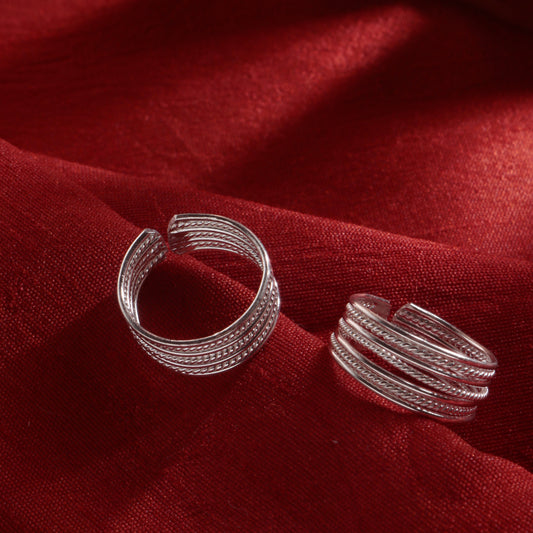 Fusionari 925 Sterling Silver Adjustable Toe Ring for Women | Handmade Jewelry | Elegant White Silver Design | Size 1.7 cm | One Pair