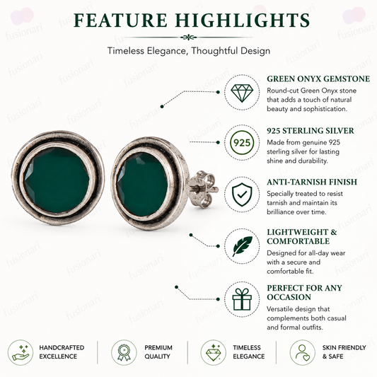 925 Sterling Silver Green Onyx Earrings for Women| Purple Crystal Jewelry for Calm