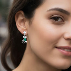 Fusionari 925 Sterling Silver Green Onyx Earrings for Women | Elegant Gemstone Jewelry for Office & Party Wear