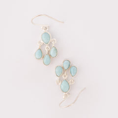 Fusionari 925 Sterling Silver Larimar Stone Earrings for Women | Handmade Minimalist Jewelry | Unique Healing Crystal Design |  Size 3.3x6 cm | 1 Pair