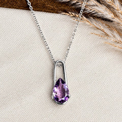 925 Silver Handmade Amethyst Oval Faceted Gemstone Pendant