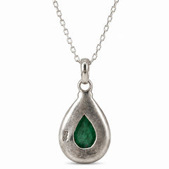 925 Sterling Silver Green Emerald Gemstone Pear Shape Pendant