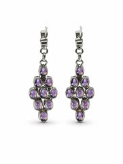 925 Sterling Silver 10 Amethyst Gemstone Diamond Shaped Drop Earrings