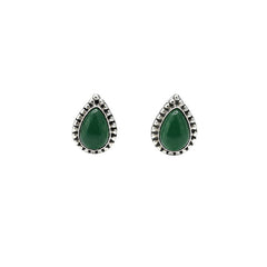 FUSIONARI 925 Sterling Silver Green Onyx Pear Teardrop Stud Earrings