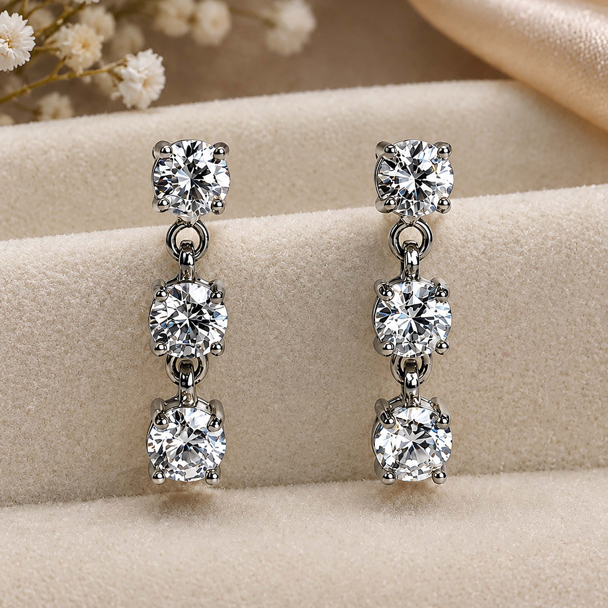 Aster- AD Zircon Silver Drop Earrings