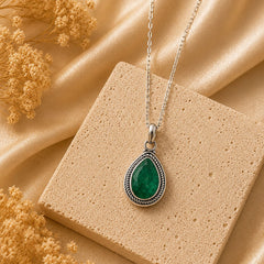 925 Sterling Silver Green Emerald Gemstone Pear Shape Pendant