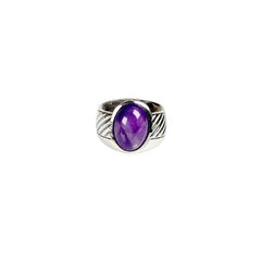925 Silver Ring Amethyst Oval Gemstone Cabochon Bezel Setting